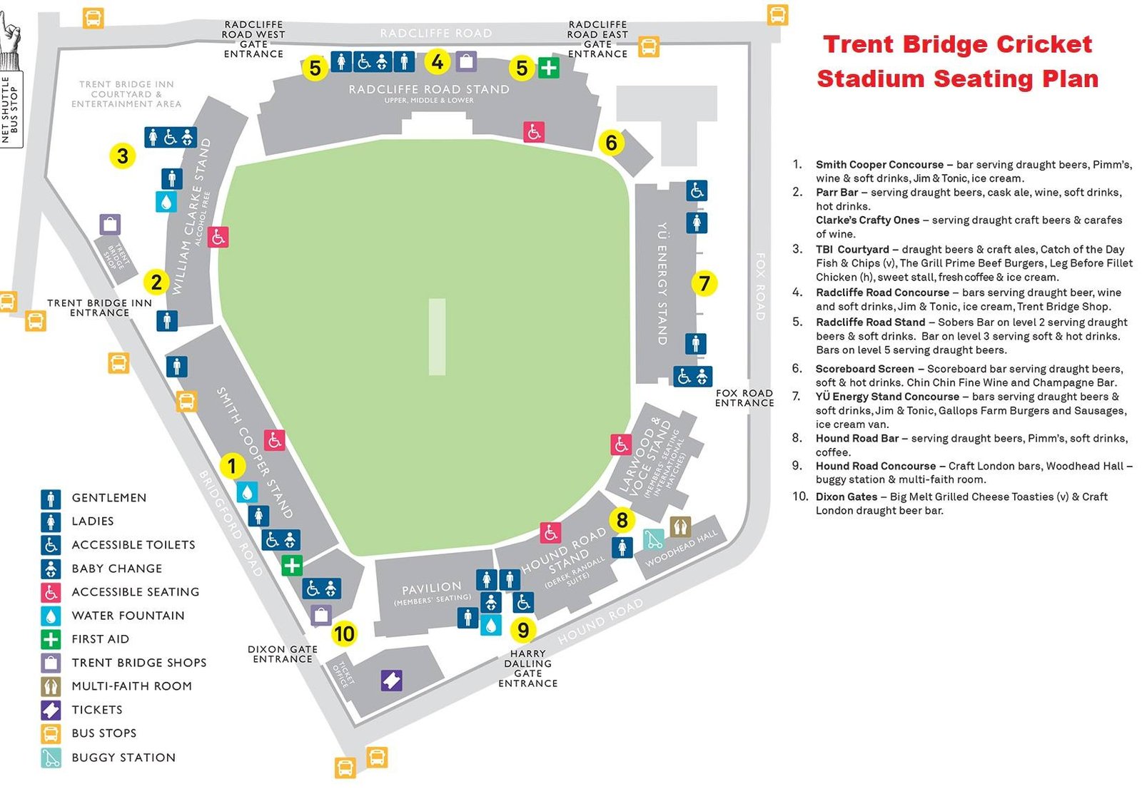 Nottingham Trent Bridge Cricket Stadium Seating Plan with Stands