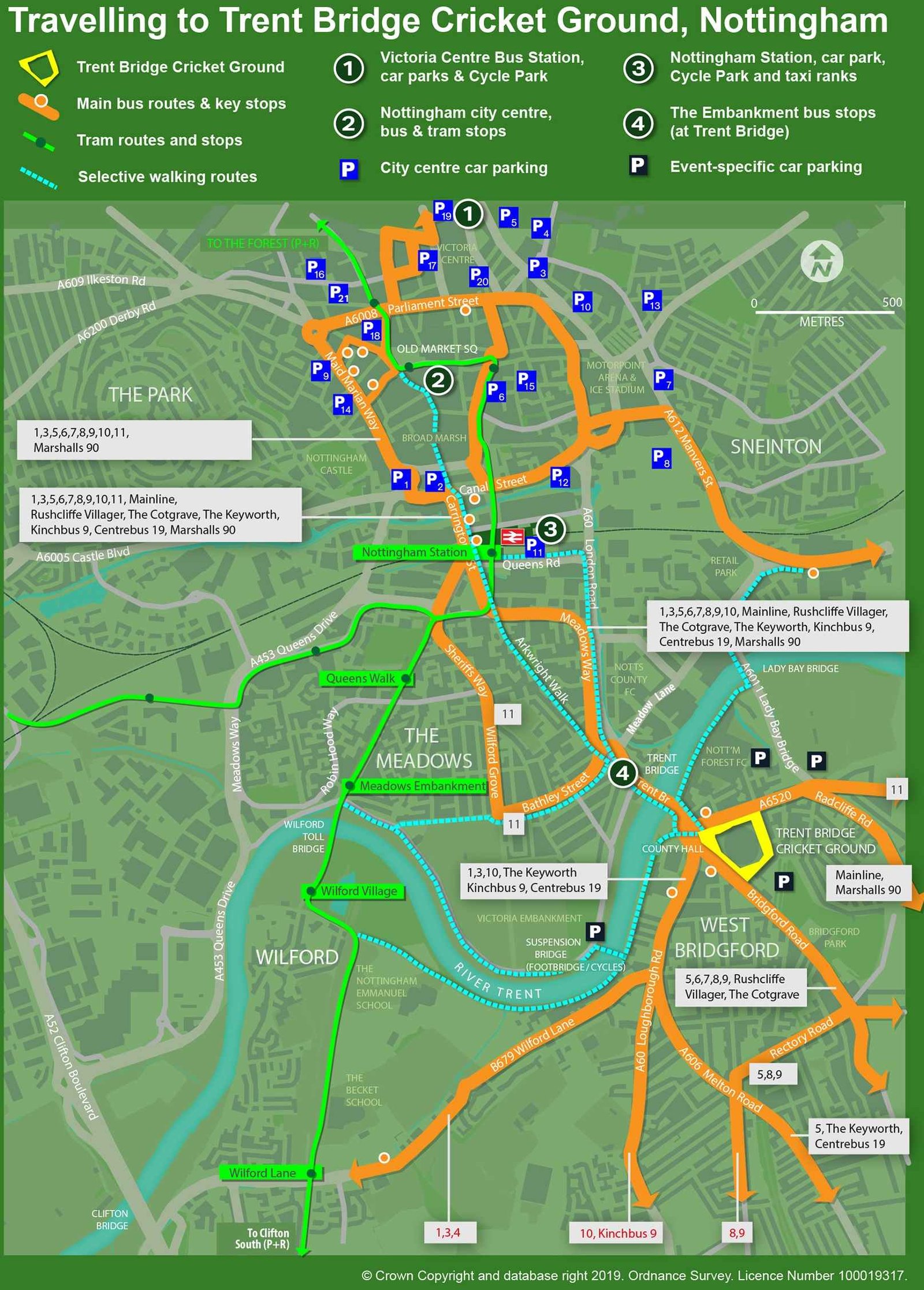Trent Bridge Cricket Stadium Nottingham Parking Map and Directions