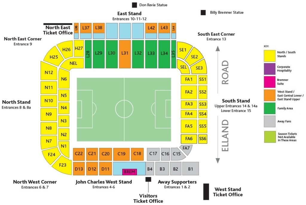 Elland Road Seating Plan with Seat Numbers 2024, Emirates Stadium