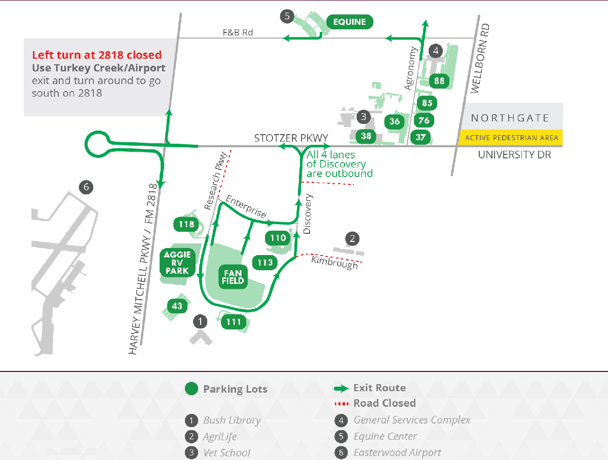 Kyle Field Stadium Parking Lots Map and Exit Plan