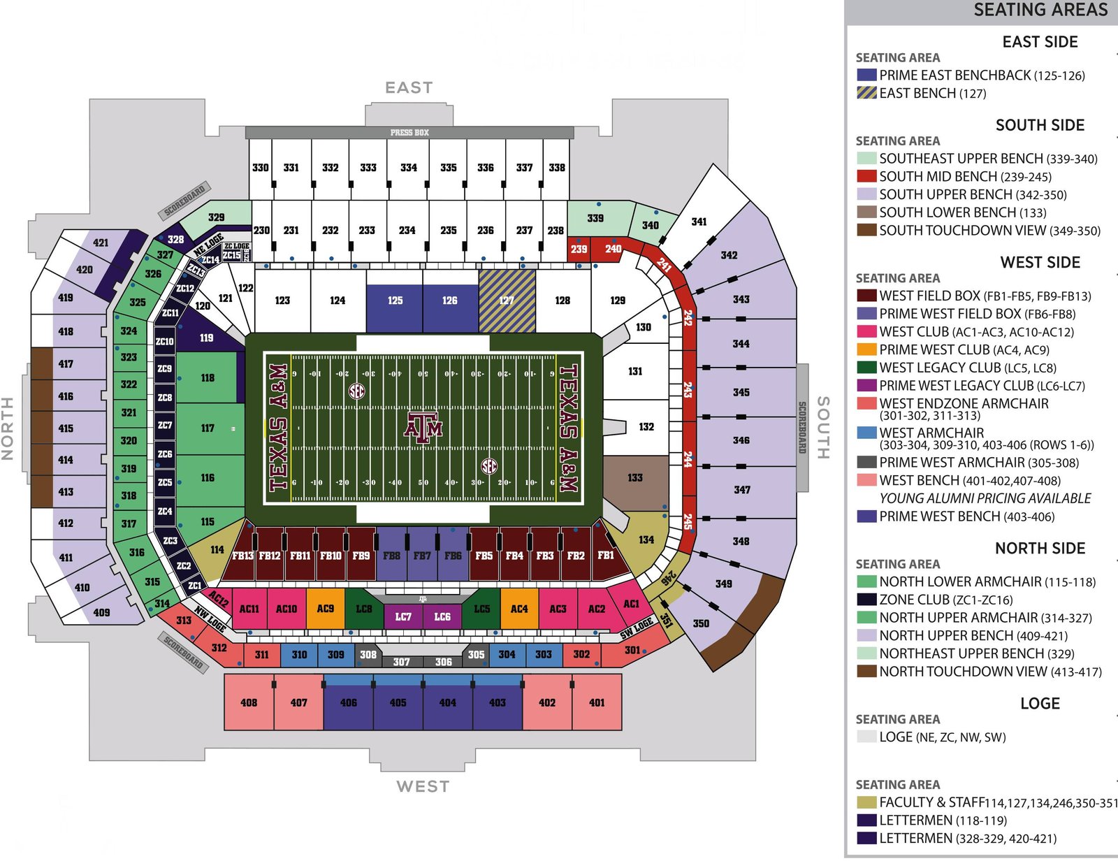 Kyle Field Priority Seating Area Chart with Rows and seat number