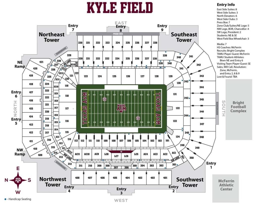 Kyle Field Stadium Seating Chart with Rows and Seat Numbers, Tickets