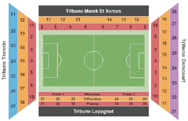 Stade Bollaert Delelis Seating Plan with Rows