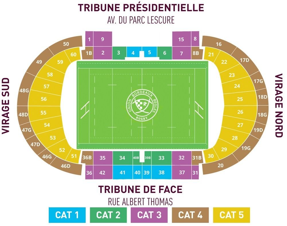 Stade Chaban Delmas Seating Plan with Rows and Categories