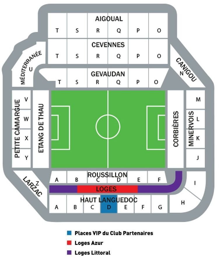 Stade de la Mosson Seating Plan with Rows