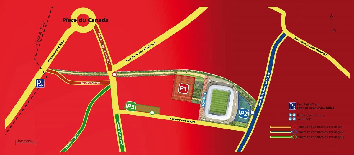 Stade du Hainaut Parking Map and location map along with reaching directions
