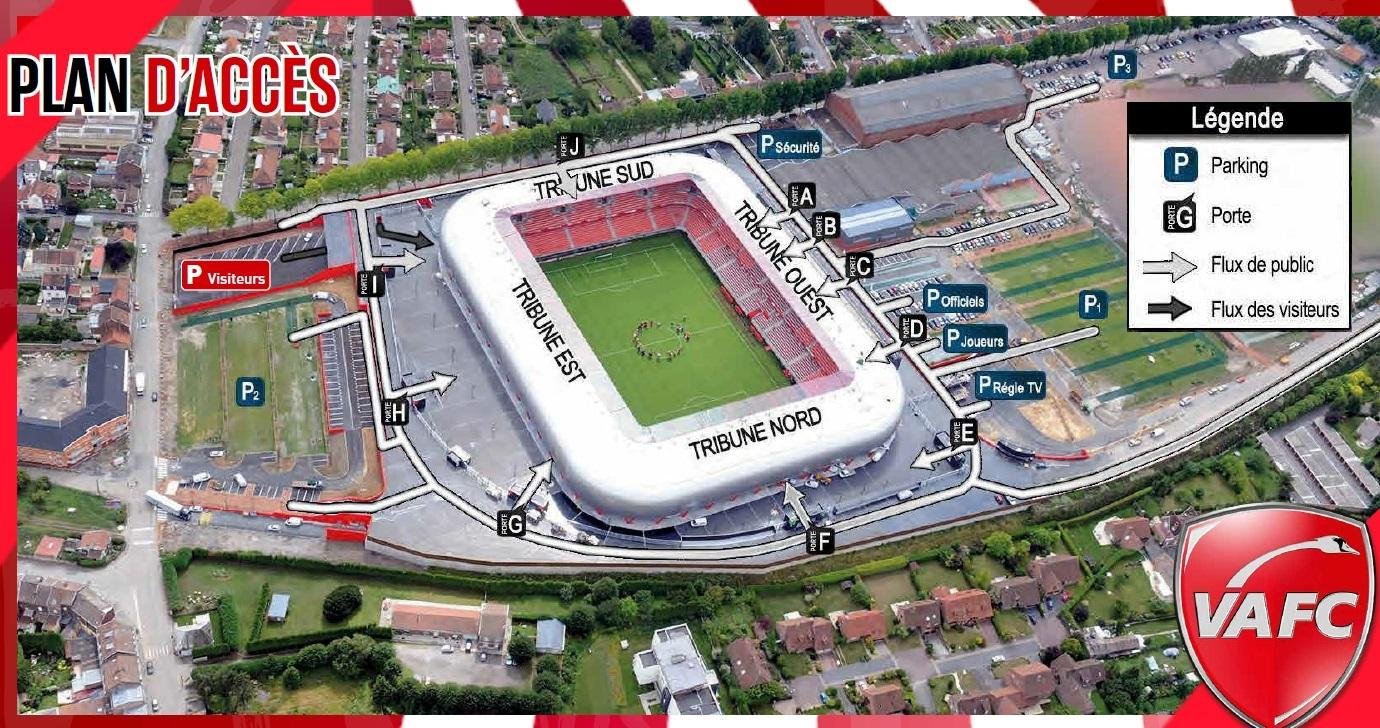 Stade du Hainaut Parking Map showing location of parking lots near to stadium