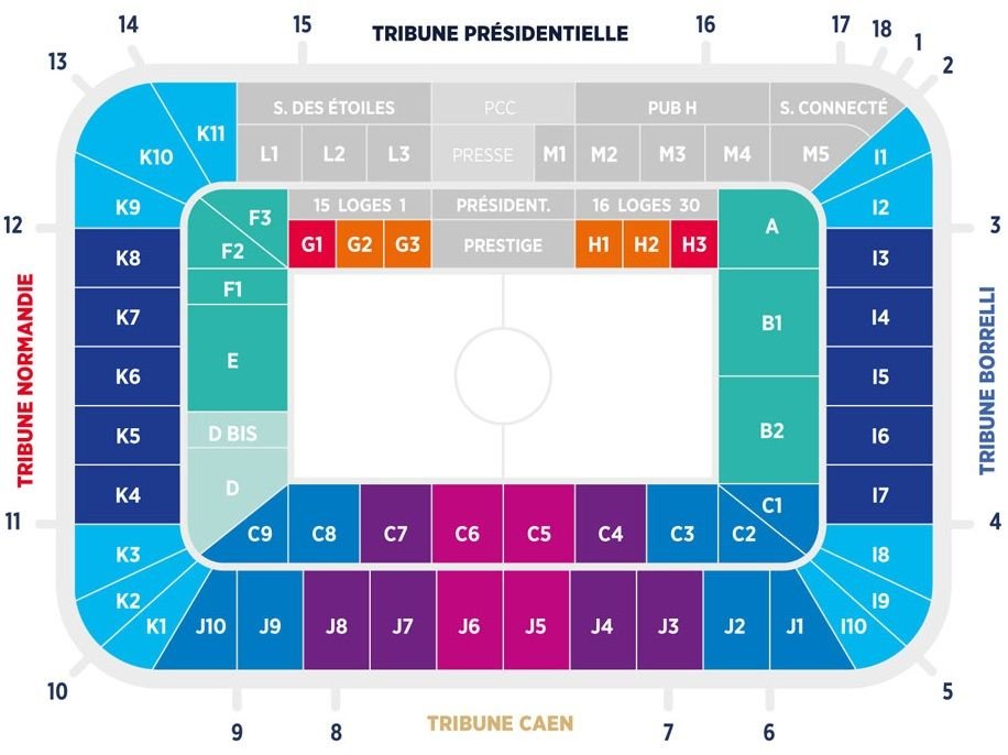 Stade Michel d'Ornano Seating Plan with Rows