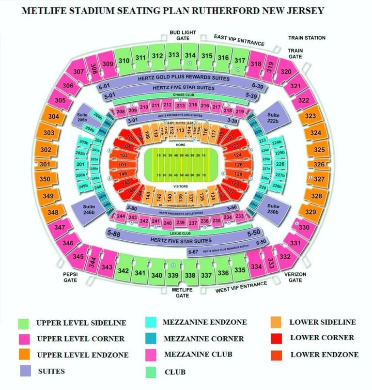 MetLife Stadium Seating Chart With Seat Numbers And Row Parking Map MetLife Stadium Seating Chart With Seat Numbers And Row Parking Map