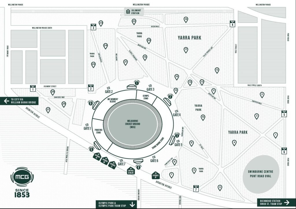 Melbourne Cricket Ground Seating Map With Rows Parking Map Ticket