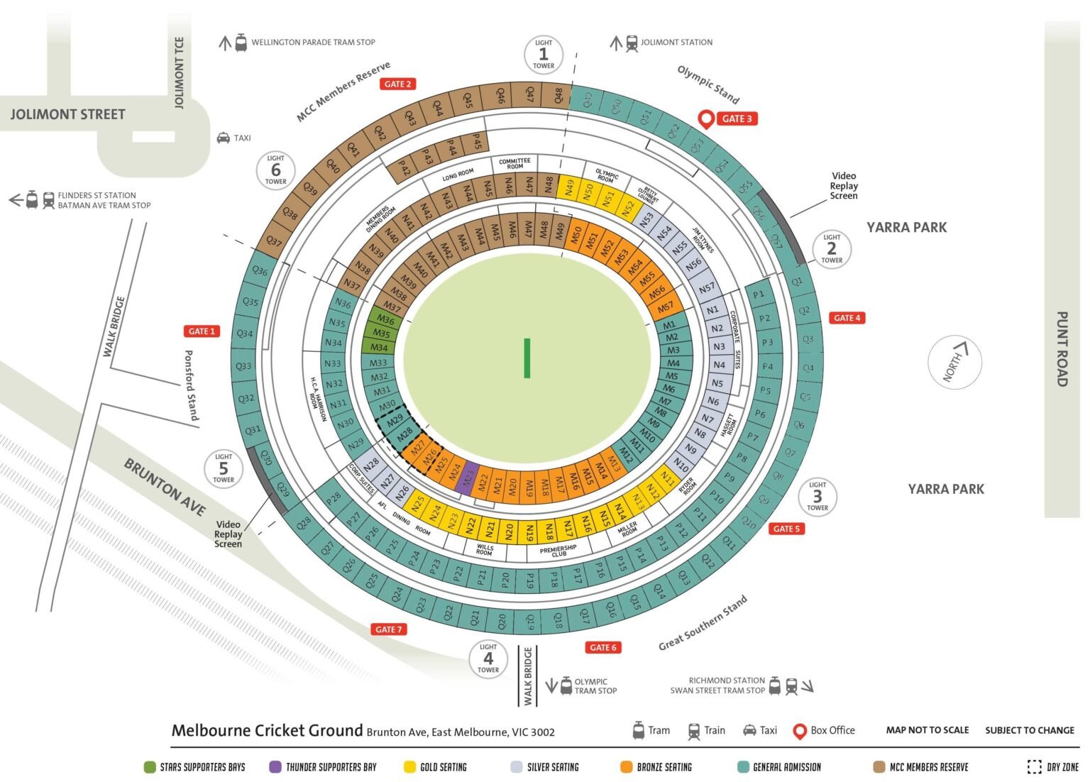 Melbourne Cricket Ground Seating Map with Rows, Parking Map, Ticket ...