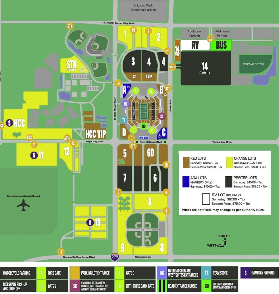 Raymond James Stadium Seating Map, Ticket Prices and Booking, Parking Map