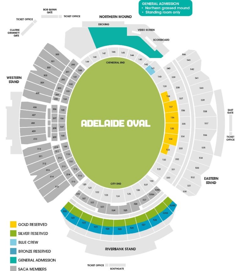 Adelaide Oval Stadium Seating Map 2023 with Rows, Parking Map, Tickets