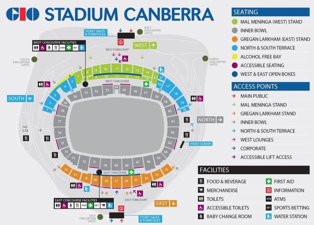 Canberra GIO Stadium Seating Map 2023 with Rows, Parking Map, Tickets ...