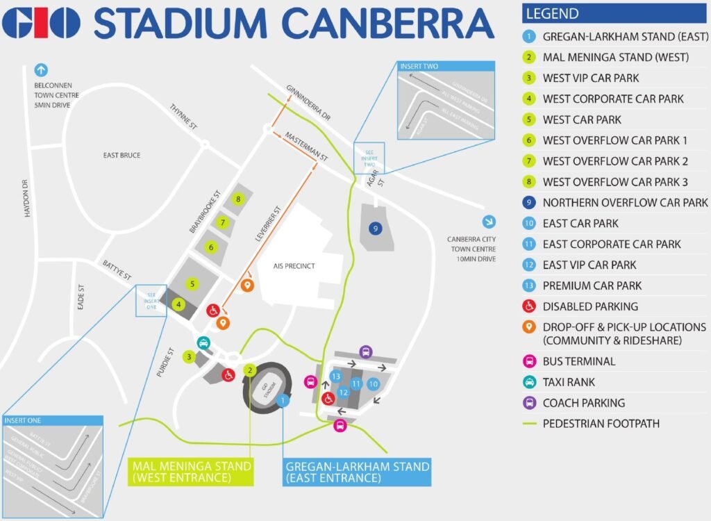 Canberra GIO Stadium Seating Map 2023 with Rows, Parking Map, Tickets ...