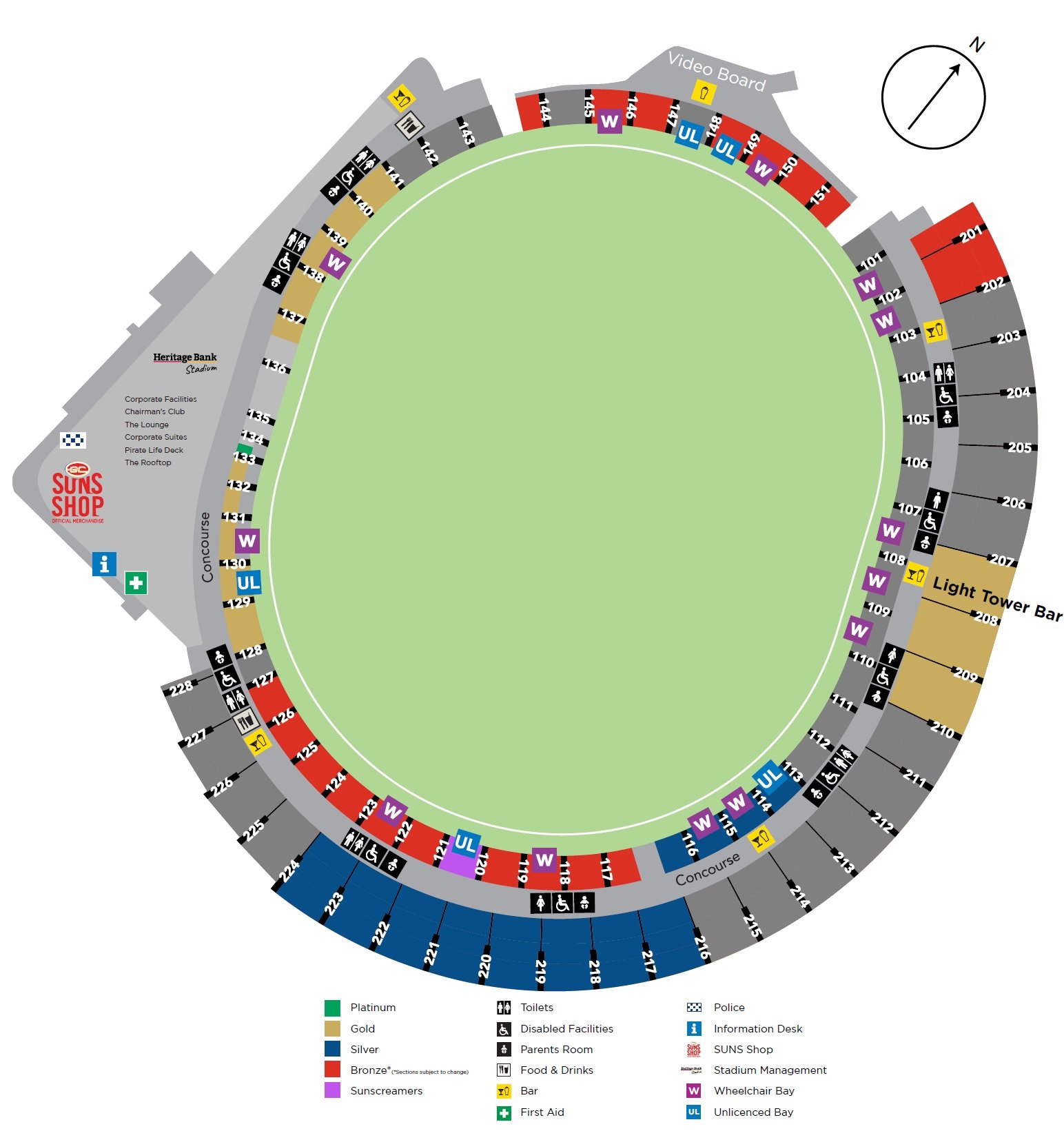 Heritage Bank Stadium Seating Map with Rows and Stands