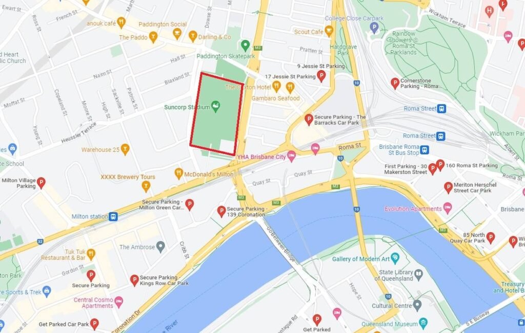 Lang Park Suncorp Stadium Seating Map 2024 with Rows, Parking Map