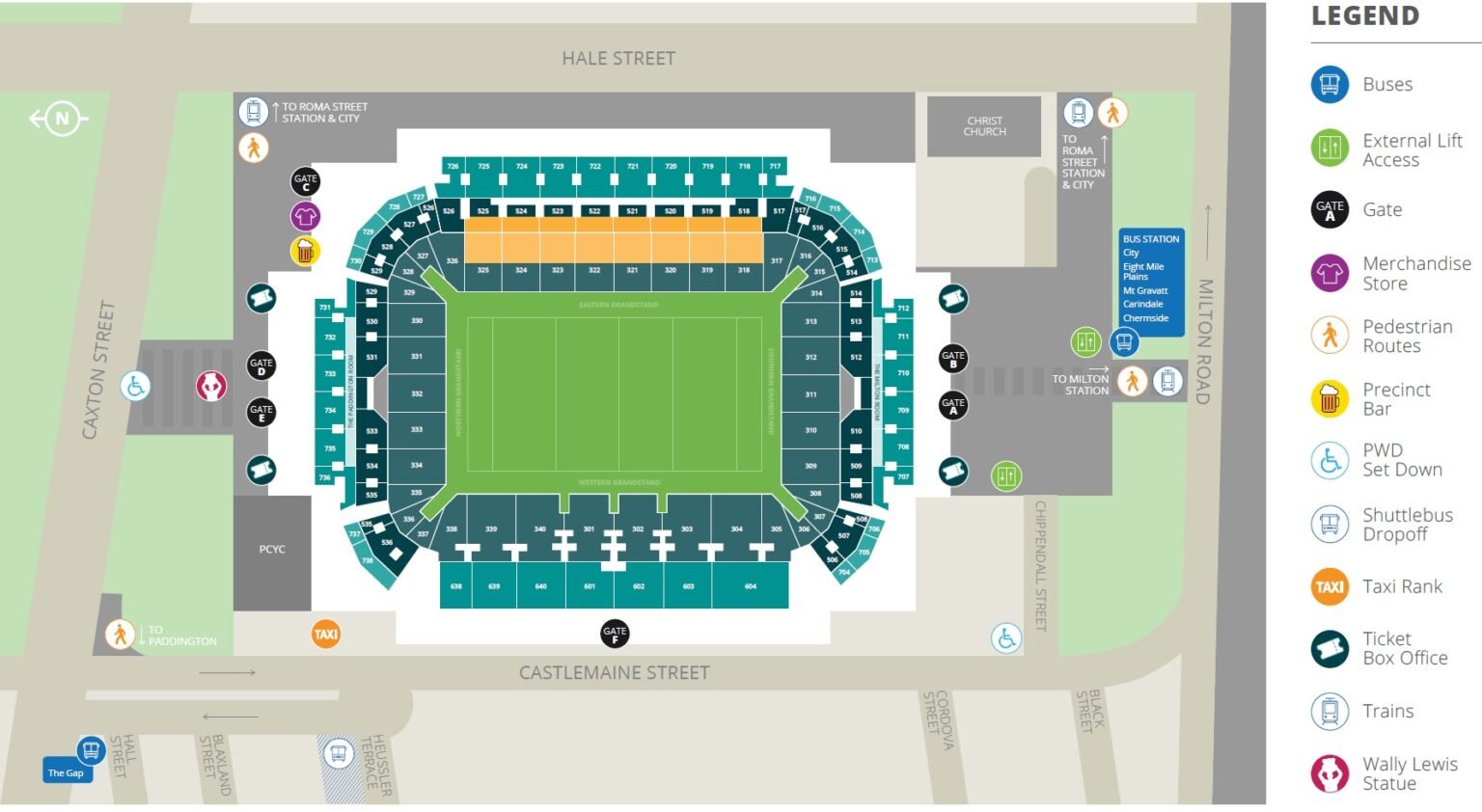 Lang Park Suncorp Stadium Seating Map 2024 with Rows, Parking Map