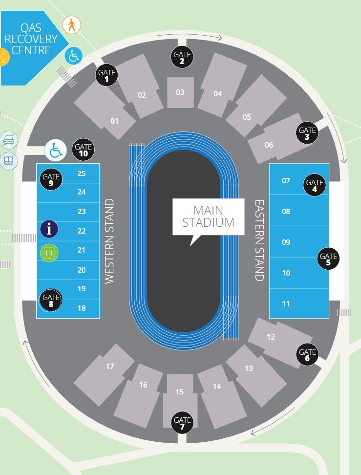Queensland Sport and Athletics Centre Seating Plan Rows