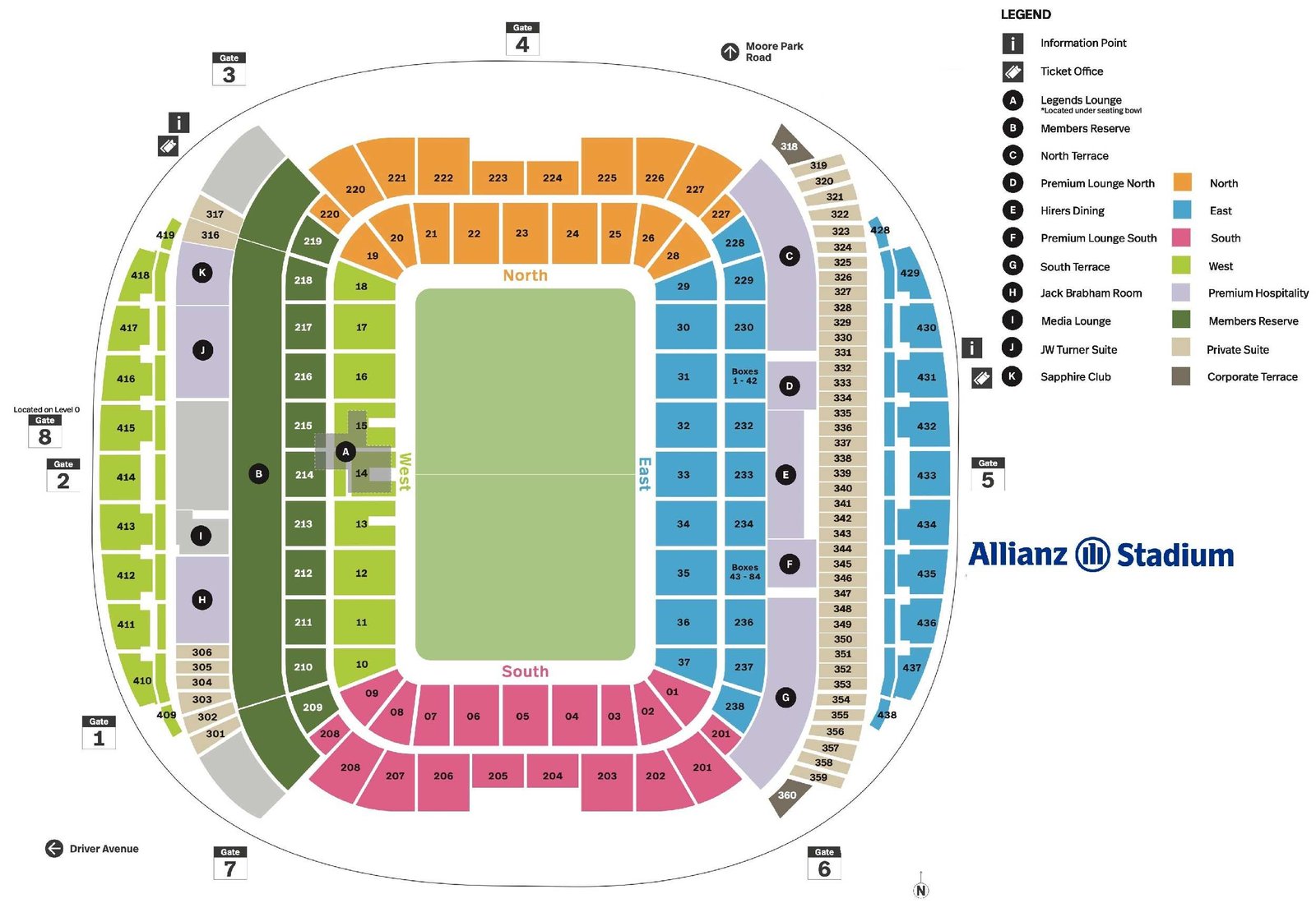 Sydney Football Stadium Allianz Stadium Seating Map with Rows