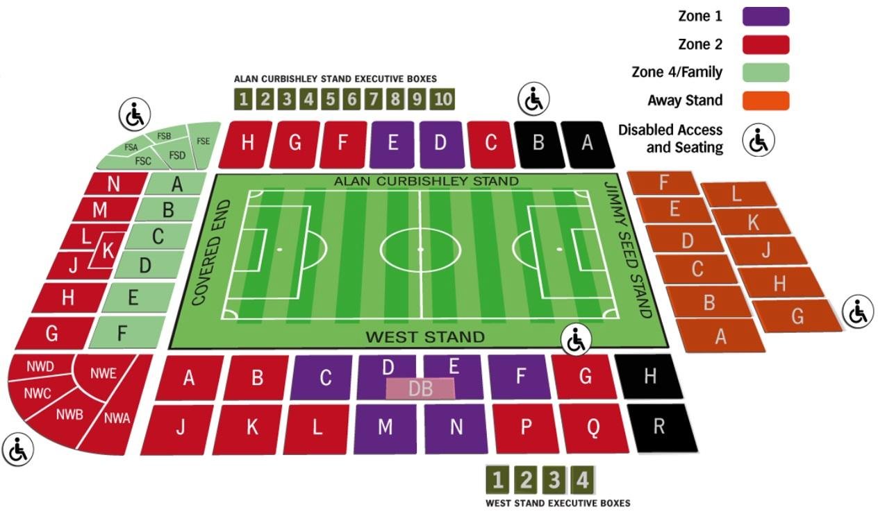 Charlton The Valley Stadium Seating Plan with Rows and Seat Numbers