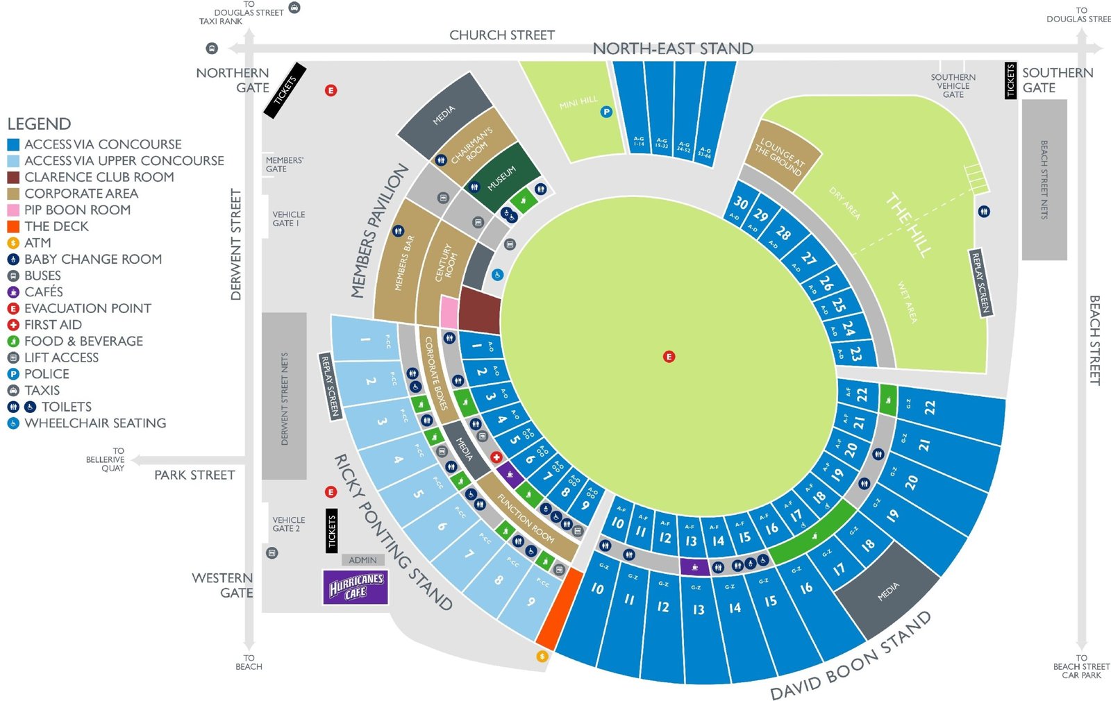 Bellerive Oval Seating Plan with Rows