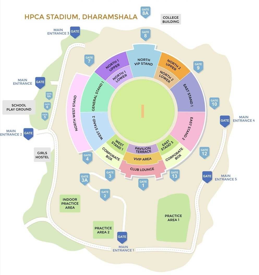 Dharamshala Cricket Stadium Seating Arrangement Map with Layout