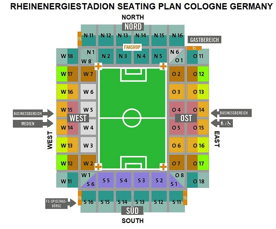RheinEnergieStadion Seating Plan with Seat Numbers
