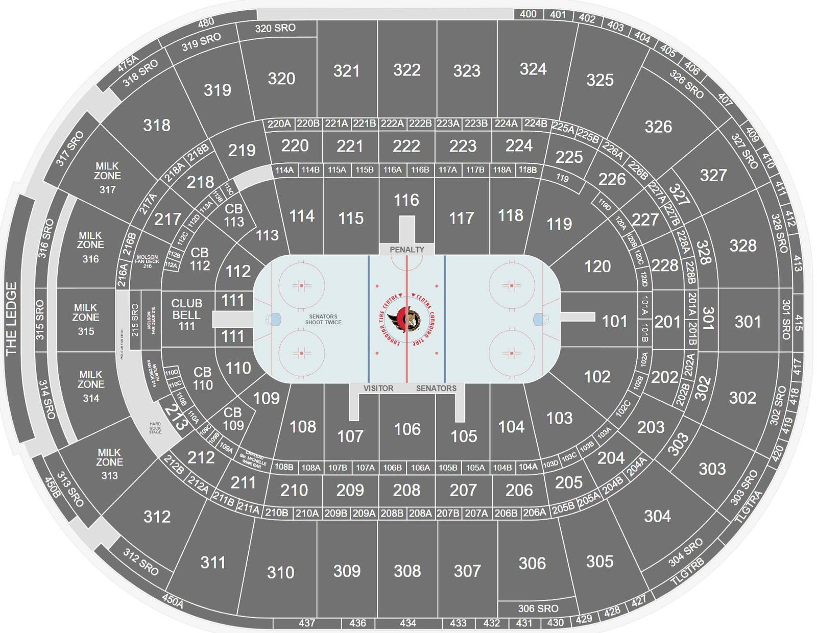 Canadian Tire Centre Seating Layout Plan Map