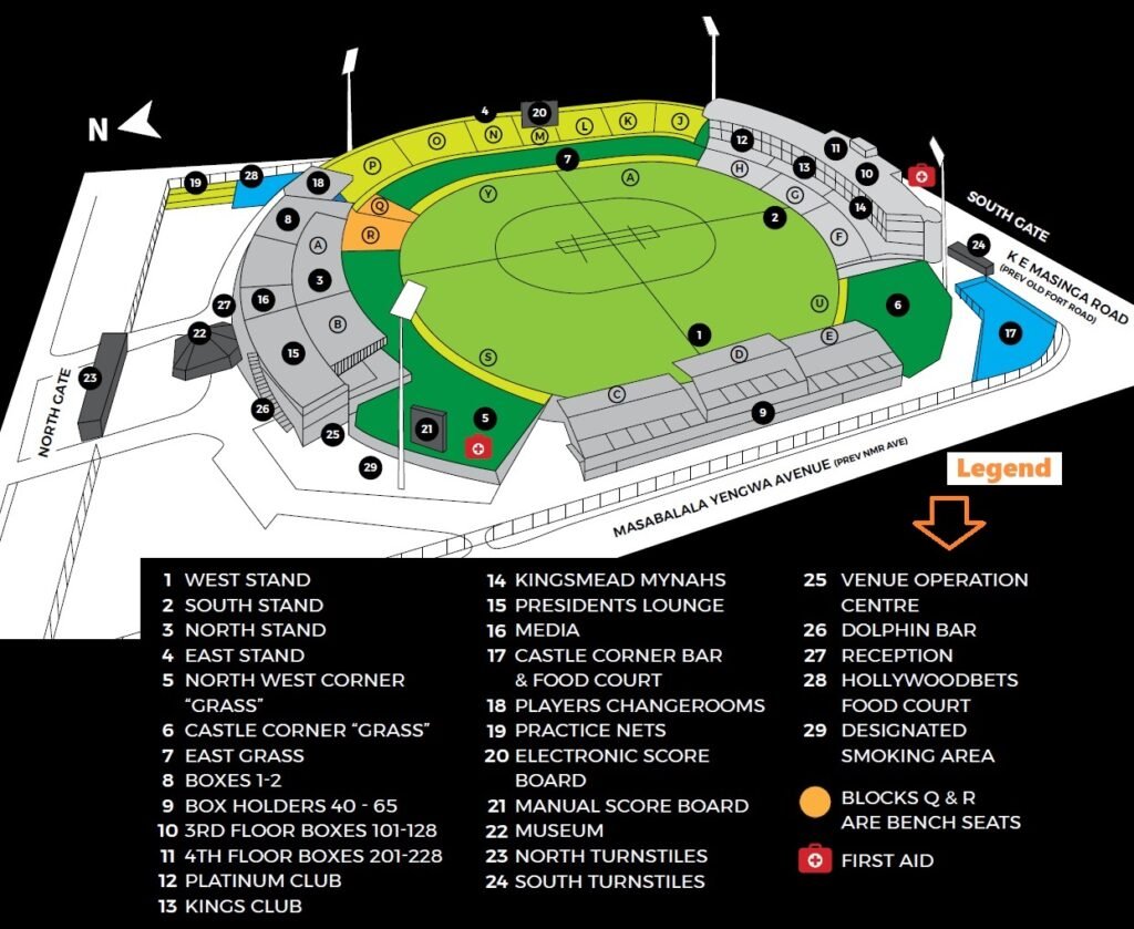 Kingsmead Stadium Seating Chart with Seat Numbers 2024, Parking, Tickets Price