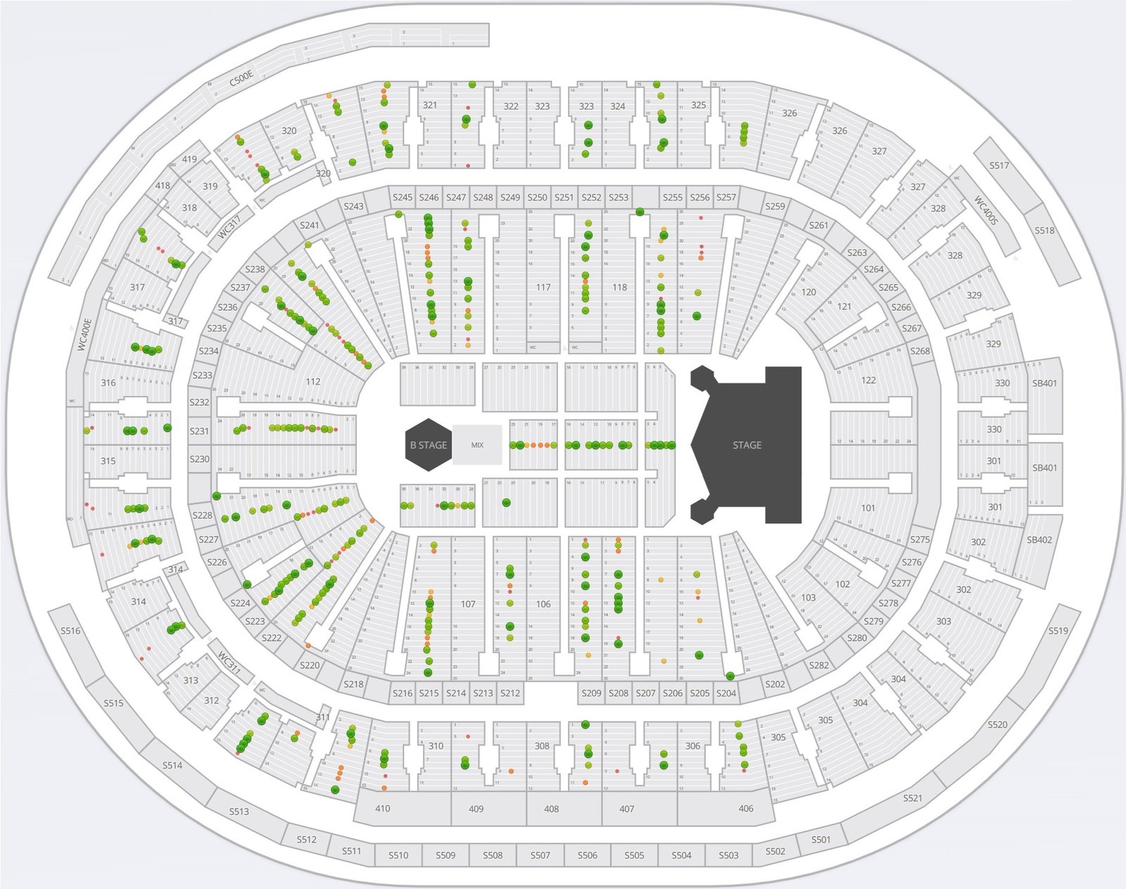Rogers Arena Seating Chart with Seat Numbers and Rows for Concerts