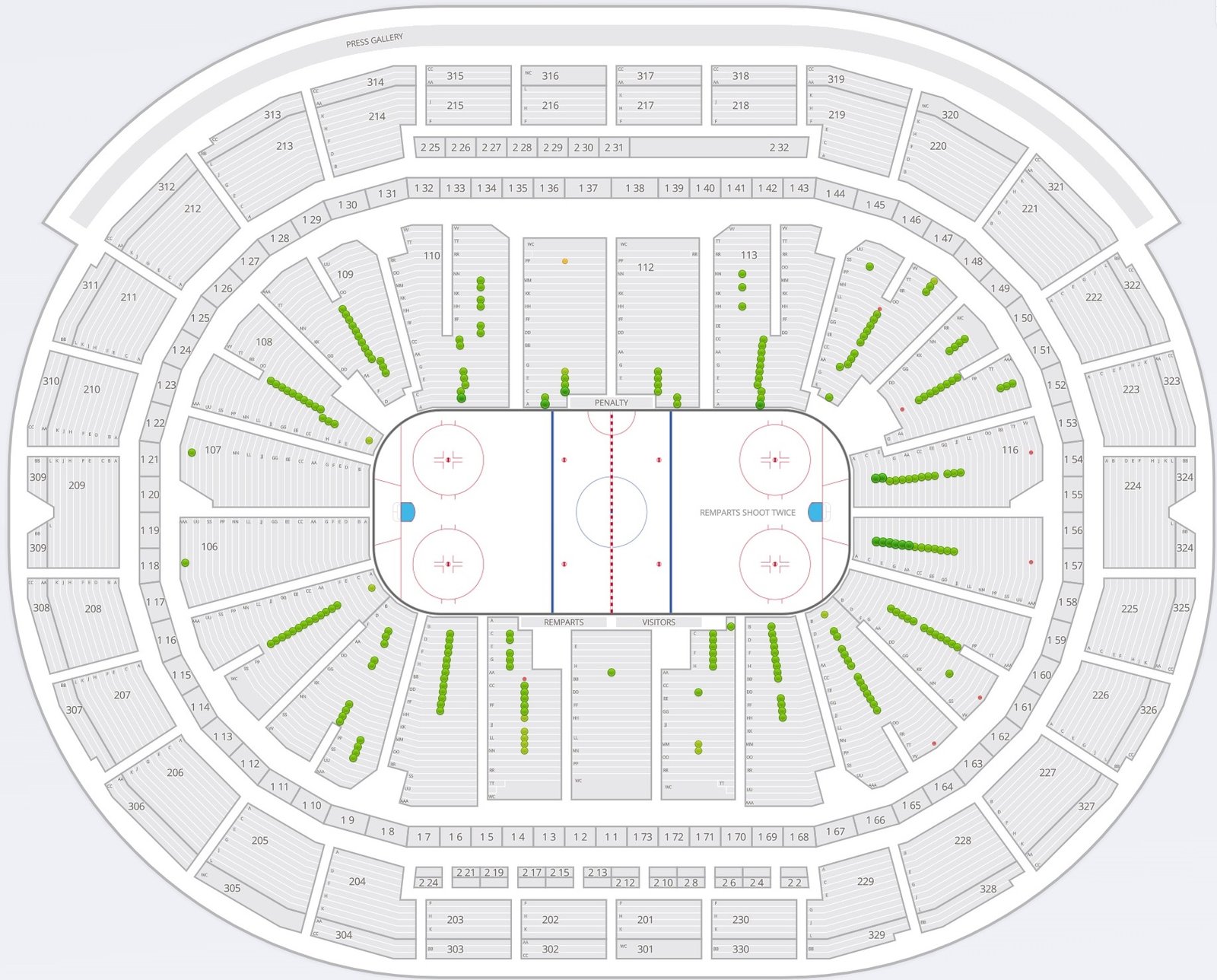 Videotron Centre Seating Chart with Seat Numbers and Rows