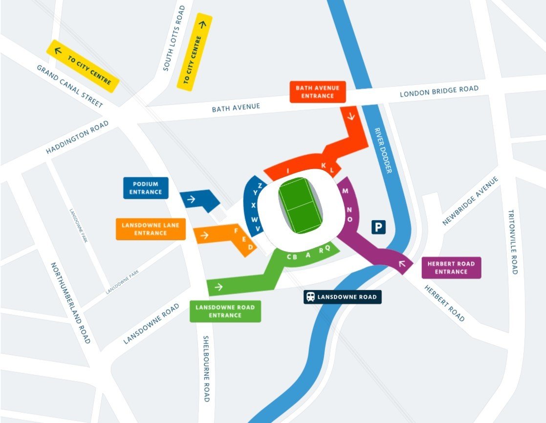 Aviva Stadium Parking Map with Parking options