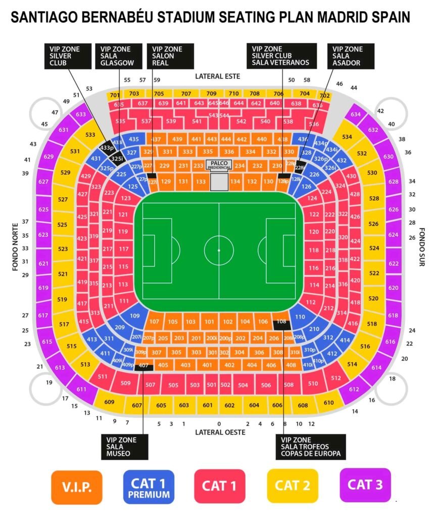 Santiago Bernabéu Stadium Seating Chart, Parking Map, Ticket Price ...