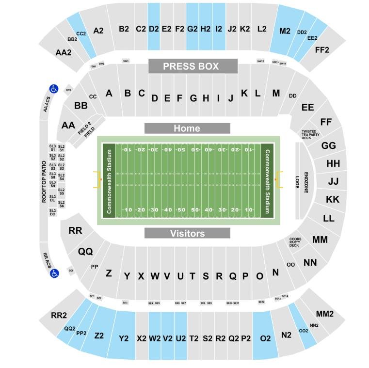 Commonwealth Stadium Seating Chart with Seat Numbers and Stands