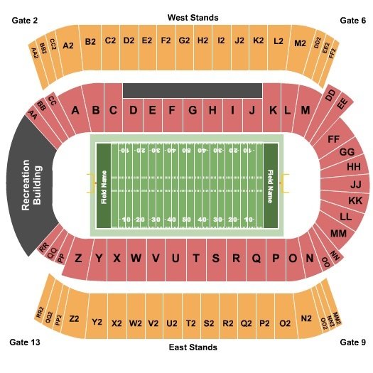 Commonwealth Stadium seating plan with seat numbers and rows