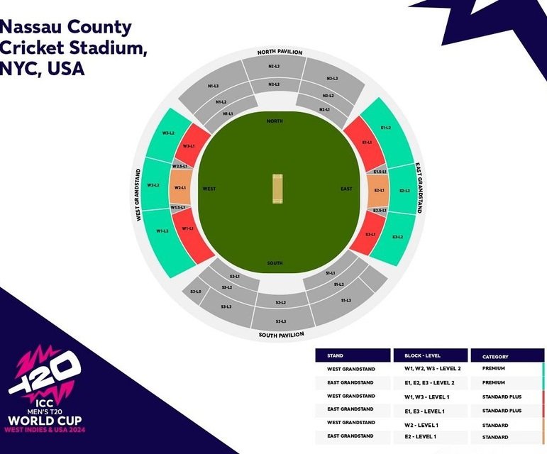 Nassau County International Cricket Stadium Seating Chart Map