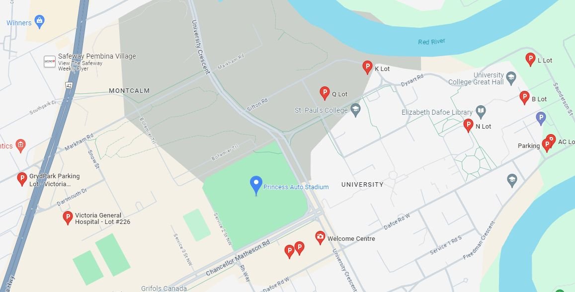 Princess Auto Stadium Parking Lot Map