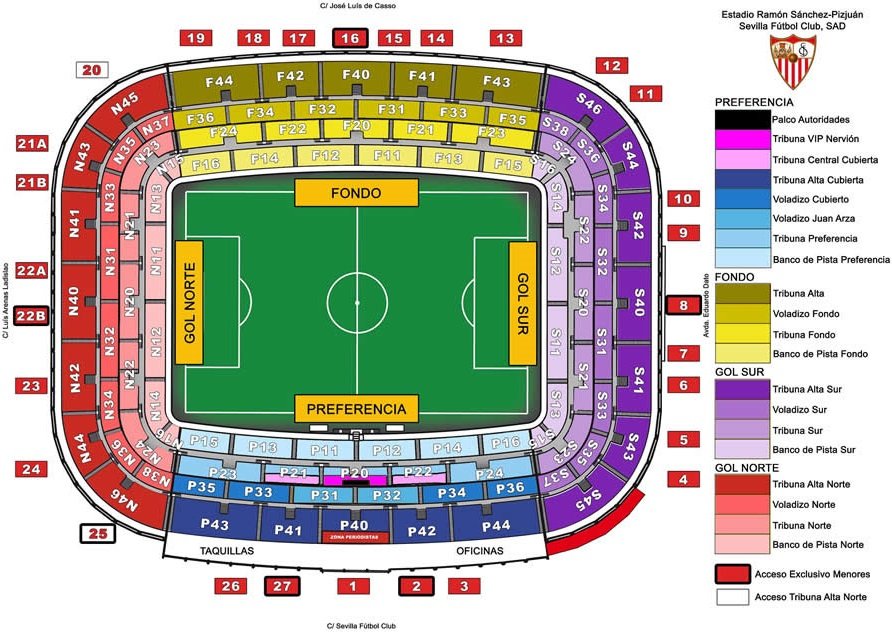 Ramon Sanchez Pizjuan Seating Map with Details