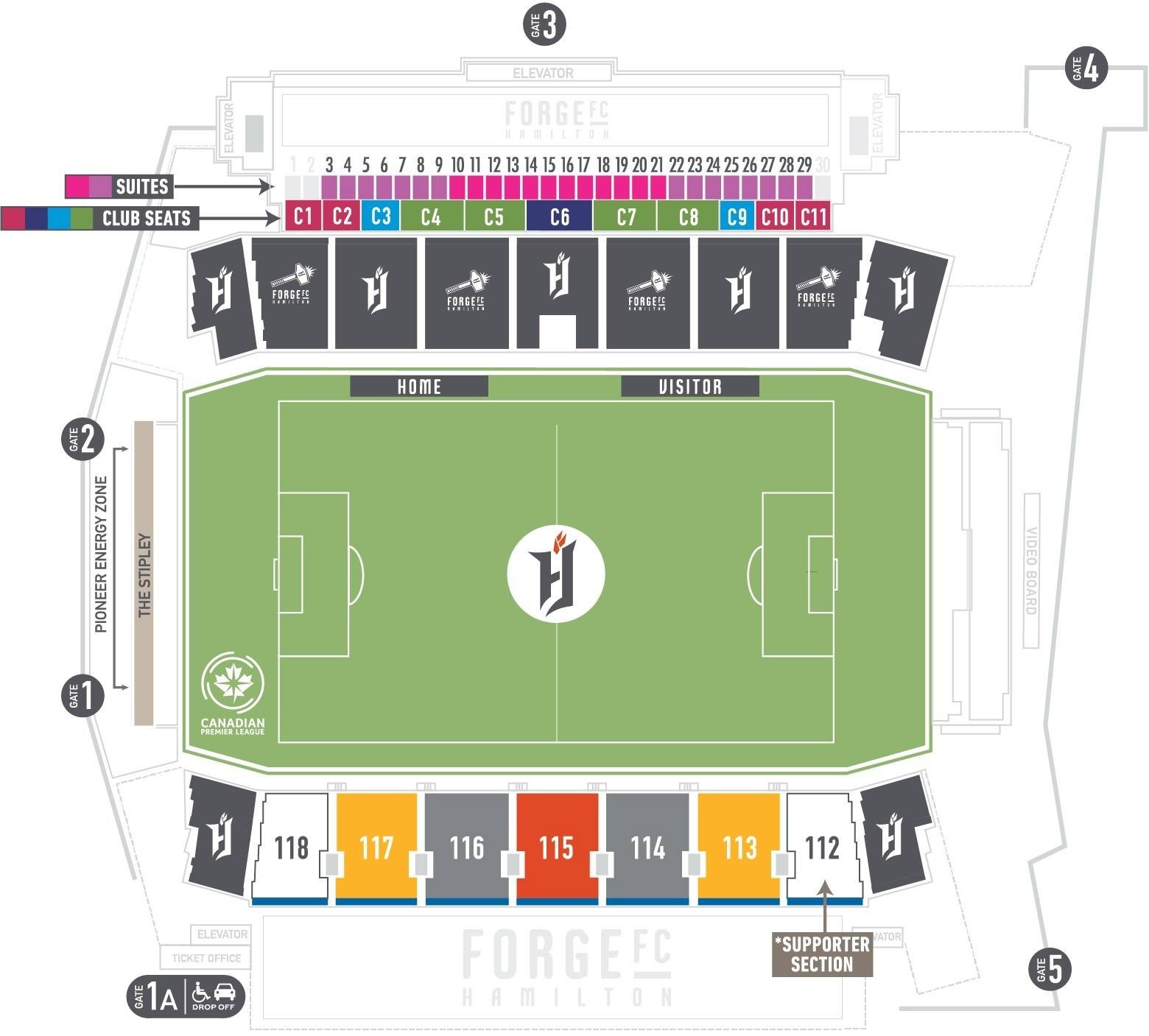 Tim Hortons Field Seating Chart with Seat Numbers and Rows