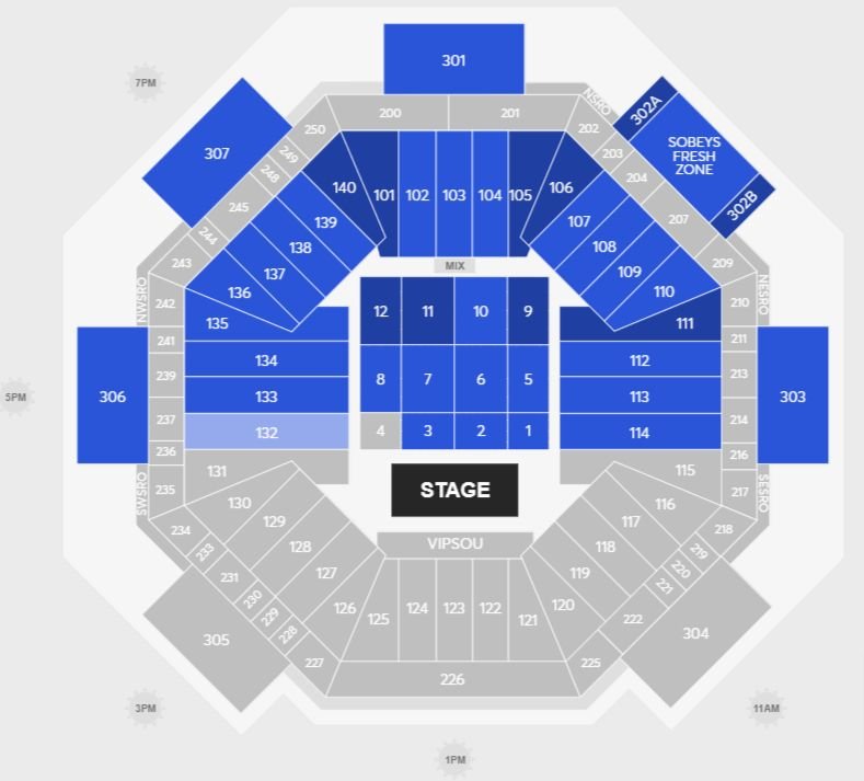 Sobeys Stadium Seating Plan for Concerts with Stage