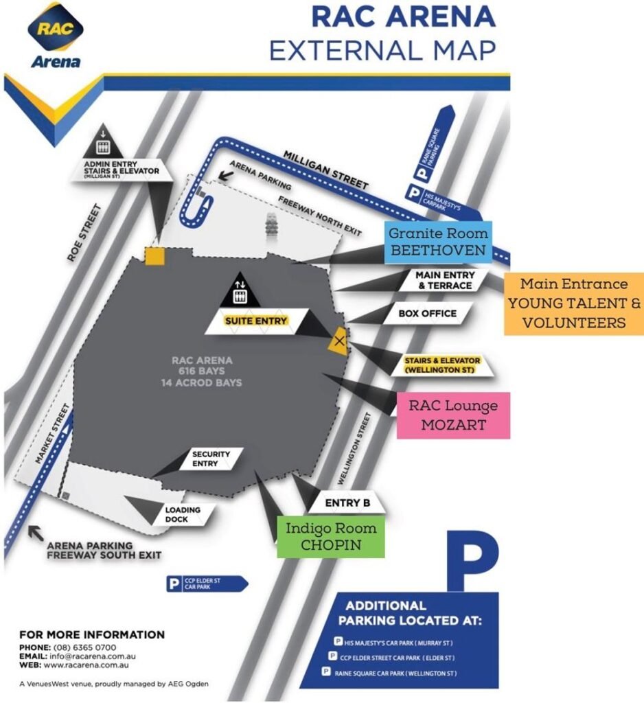 RAC Arena Seating Plan with Seat Numbers, Perth Arena Seat Map